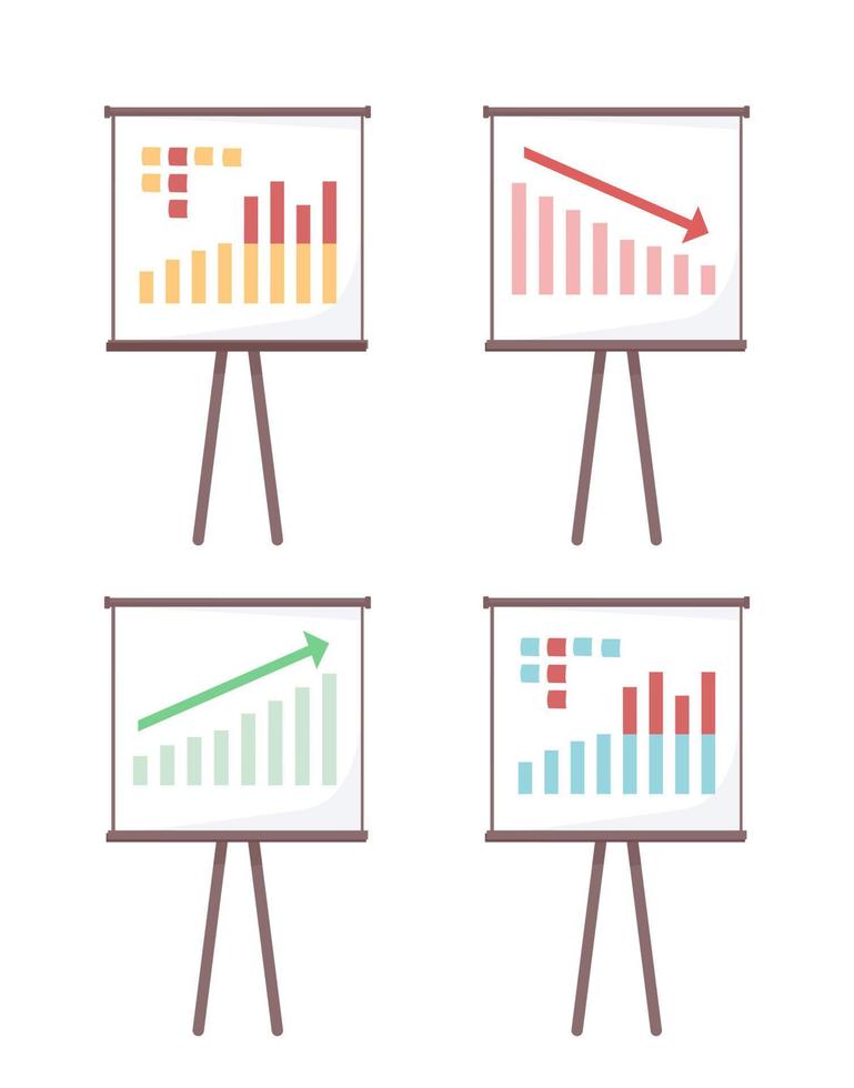 Business processes presentation semi flat color vector objects set. Editable elements. Full sized items on white. Analytics simple cartoon style illustrations pack for web graphic design and animation