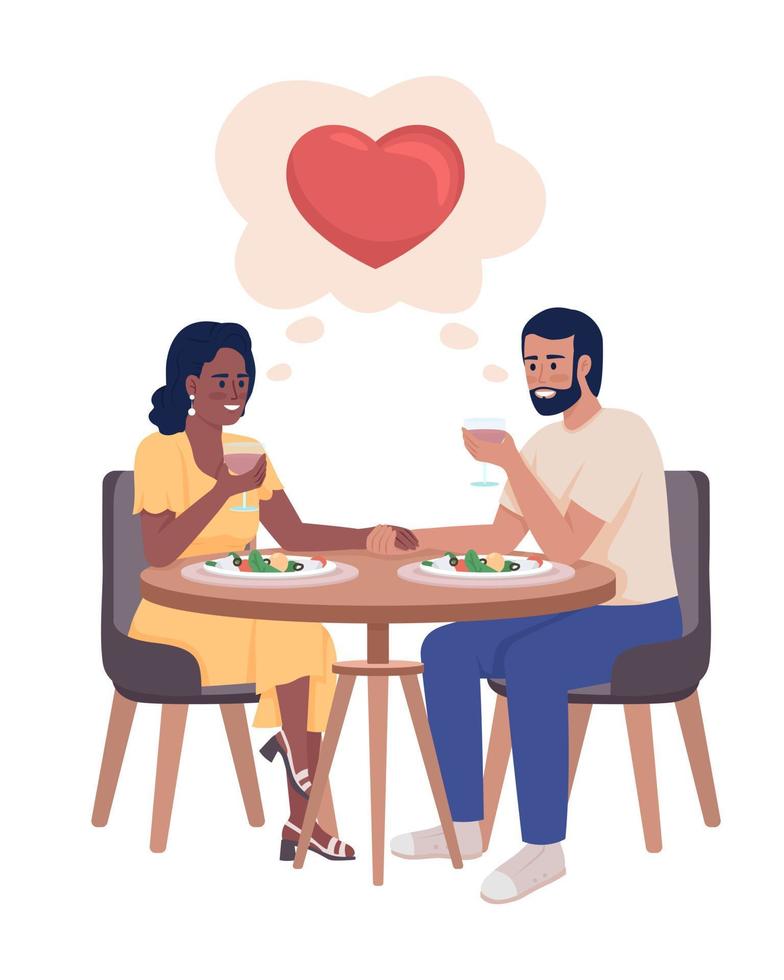 pareja en el restaurante del hotel personajes vectoriales de color semiplano. figura editable. personas de cuerpo completo en blanco. cita romántica simple ilustración de estilo de dibujos animados para diseño gráfico web y animación vector