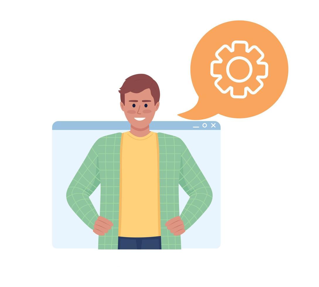 Digital service specialist flat concept vector illustration. Help with set up. Editable 2D cartoon character on white for web design. Optimization creative idea for website, mobile, presentation