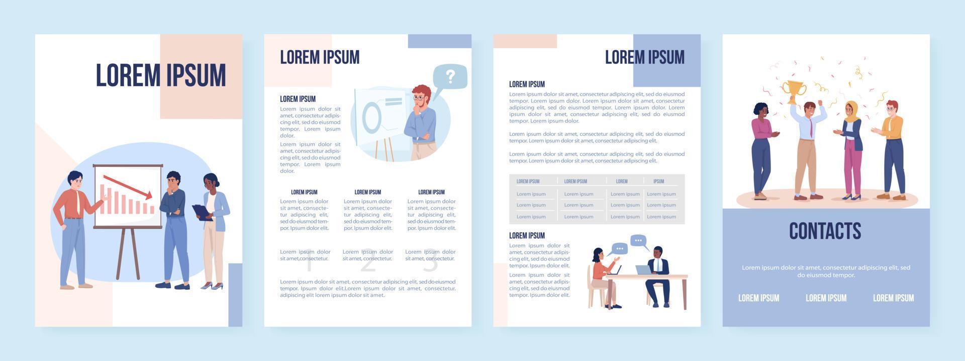 Crisis management flat vector brochure template. Reach success booklet, leaflet printable flat color designs. Editable magazine page, reports kit with text space