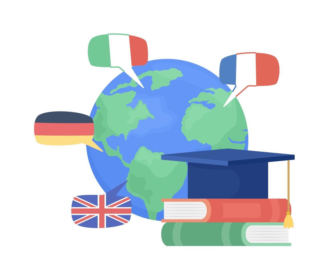 Learning languages abroad flat concept vector illustration. Editable 2D cartoon objects on white for web design. Multilingual community creative idea for website, mobile, presentation