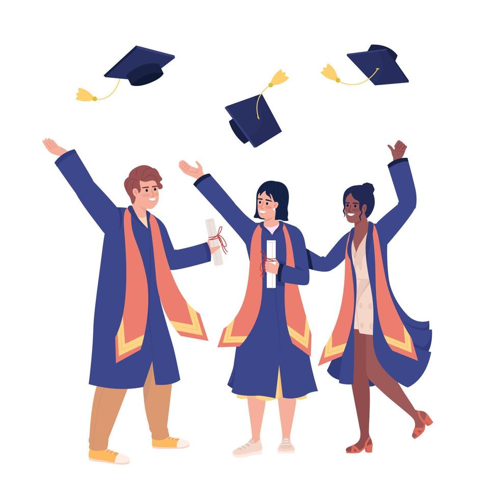 Graduation ceremony semi flat color vector characters. Editable figures. Full body people on white. International students simple cartoon style illustration for web graphic design and animation