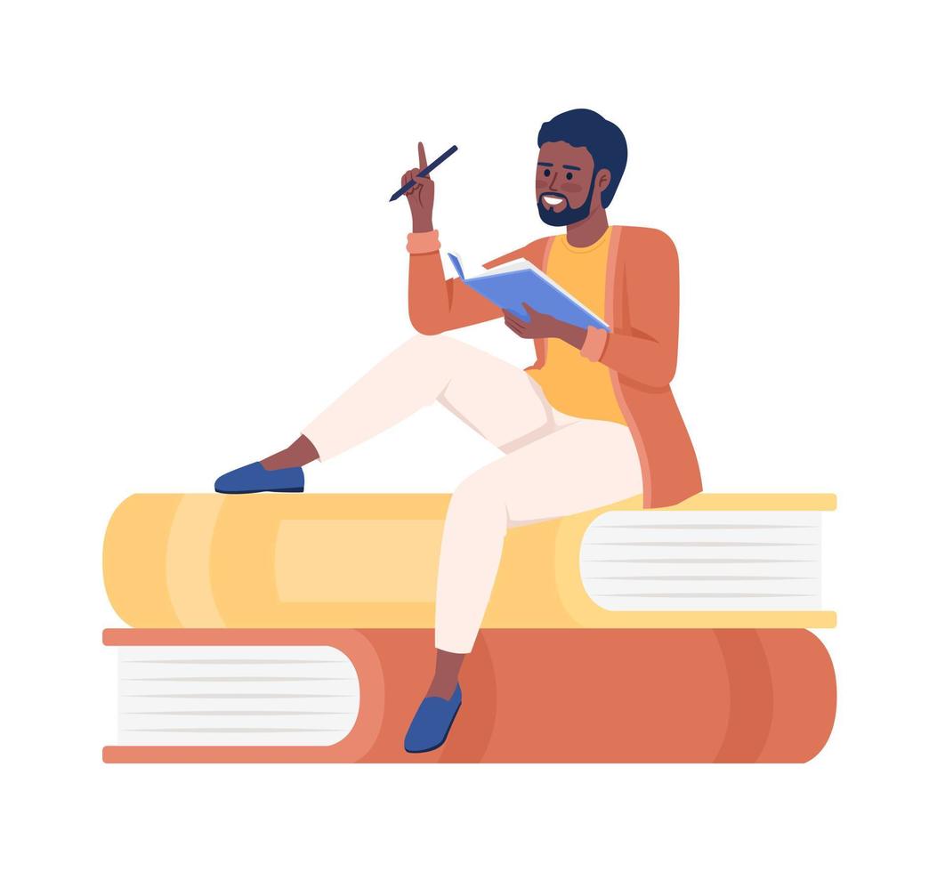 Male student flat concept vector illustration. Editable 2D cartoon characters on white for web design. Reading book. Learning literature creative idea for website, mobile, presentation