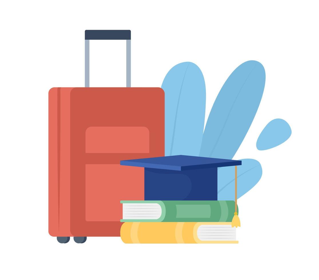 Travel to study semi flat color vector object. Editable elements. Full sized items on white. International education simple cartoon style illustration for web graphic design and animation