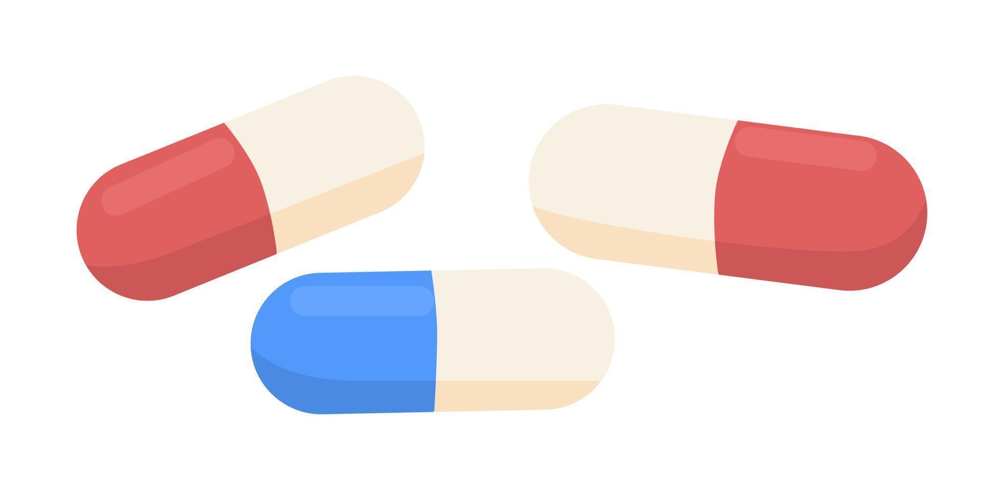 Capsules semi flat color vector objects. Editable items. Full size element on white. Medical tablets. Pharmacy treatment. Pills simple cartoon style illustration for web graphic design and animation