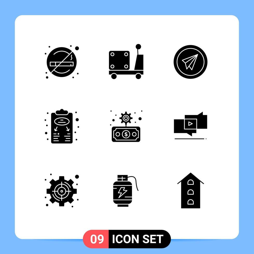Pack of 9 creative Solid Glyphs of scheme plan airplane business strategy paper plane Editable Vector Design Elements