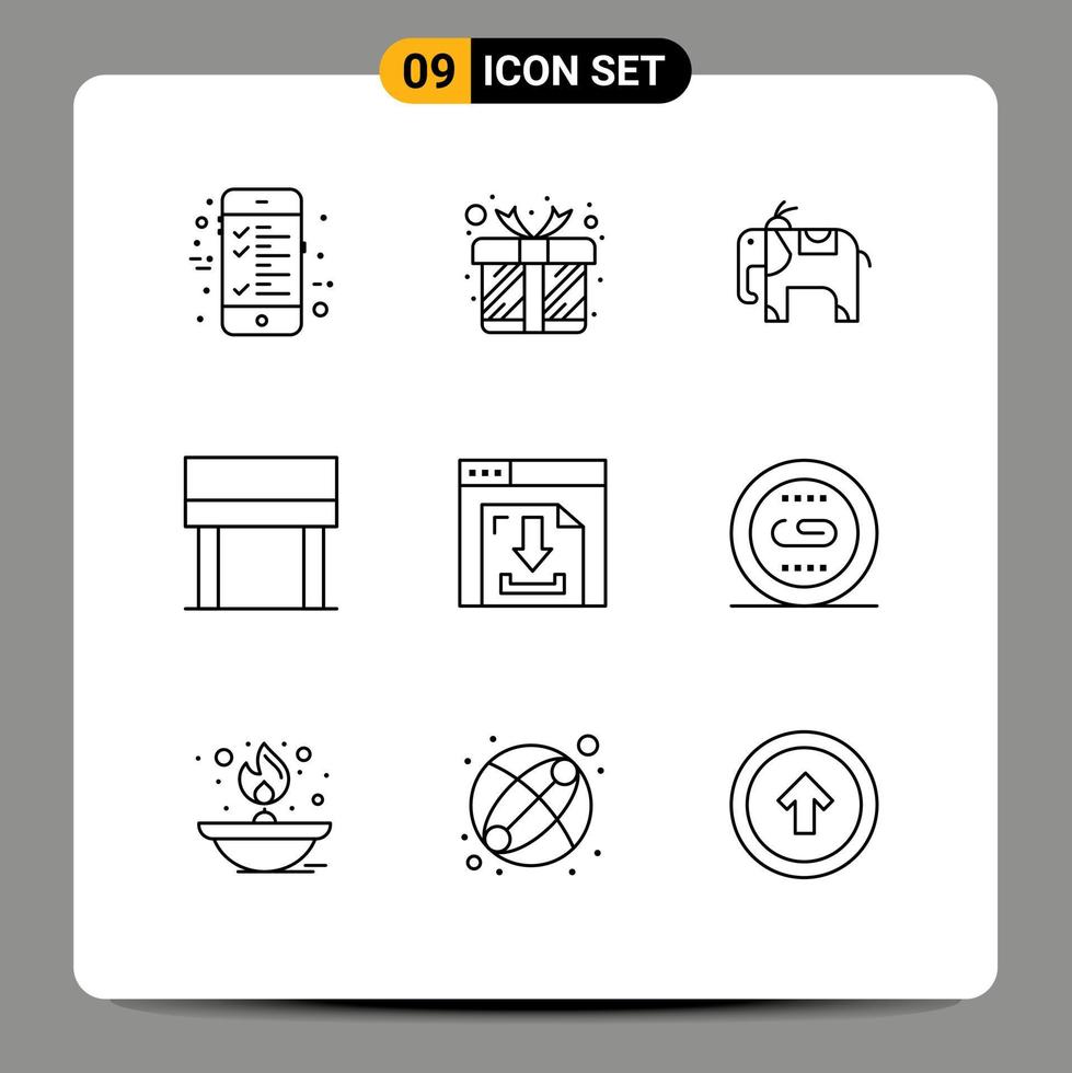 Modern Set of 9 Outlines Pictograph of linking multimedia animal internet arrows Editable Vector Design Elements