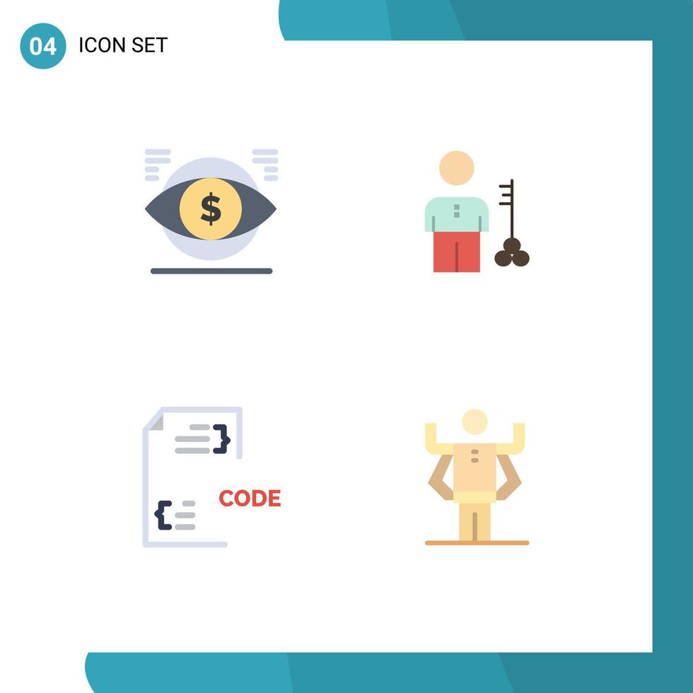 Set of 4 Commercial Flat Icons pack for eye person finance key security Editable Vector Design Elements