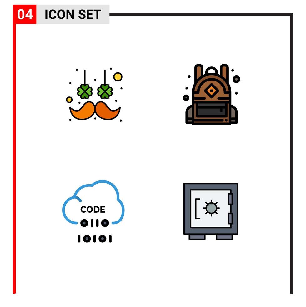paquete de 4 signos y símbolos de colores planos de línea de relleno modernos para medios de impresión web, como el vello facial, desarrollar la programación de la escuela de flores elementos de diseño de vectores editables