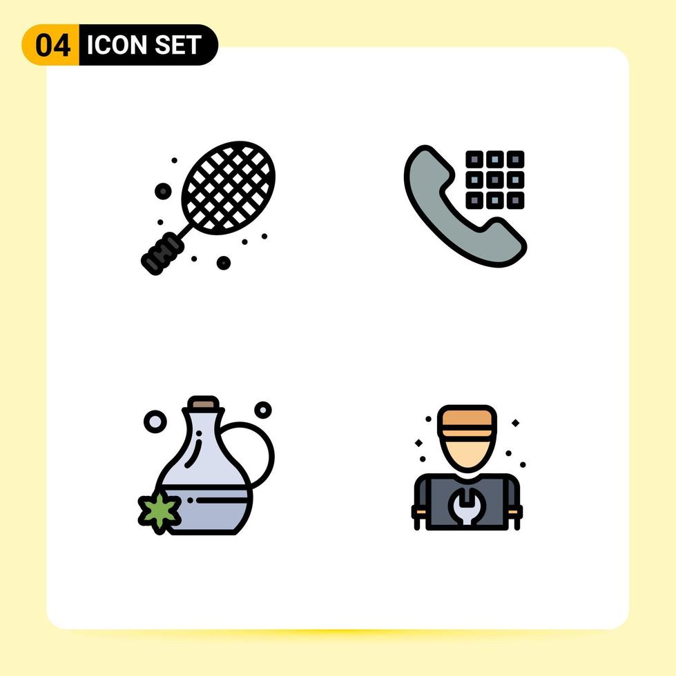 4 Filledline Flat Color concept for Websites Mobile and Apps ball jug tennis phone man Editable Vector Design Elements