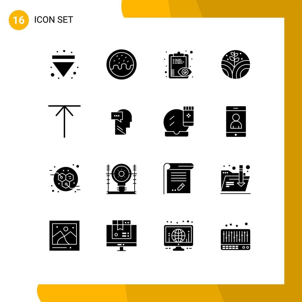 Editable Vector Line Pack of 16 Simple Solid Glyphs of mind home overview arrow plant Editable Vector Design Elements