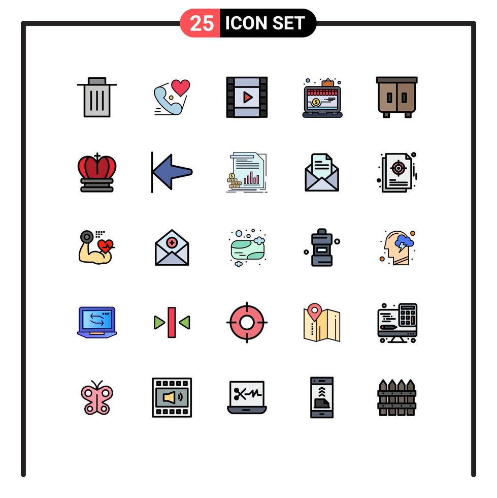 Pictogram Set of 25 Simple Filled line Flat Colors of drawer laptop valentine shop app Editable Vector Design Elements