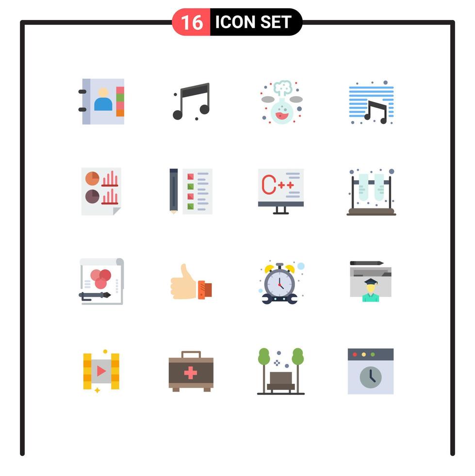 Set of 16 Modern UI Icons Symbols Signs for report document lab data school Editable Pack of Creative Vector Design Elements