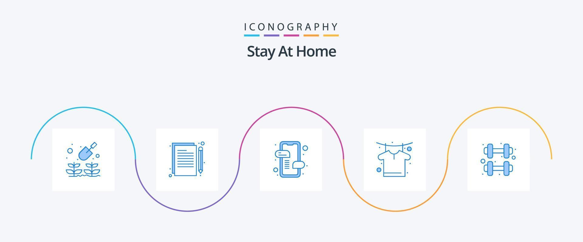 Stay At Home Blue 5 Icon Pack Including quarantine. exercise. mobile. shirt. dry vector