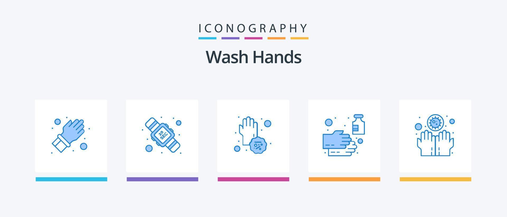 lávese las manos paquete de iconos azul 5 que incluye desinfectante. jabón. virus. mano. las manos. diseño de iconos creativos vector