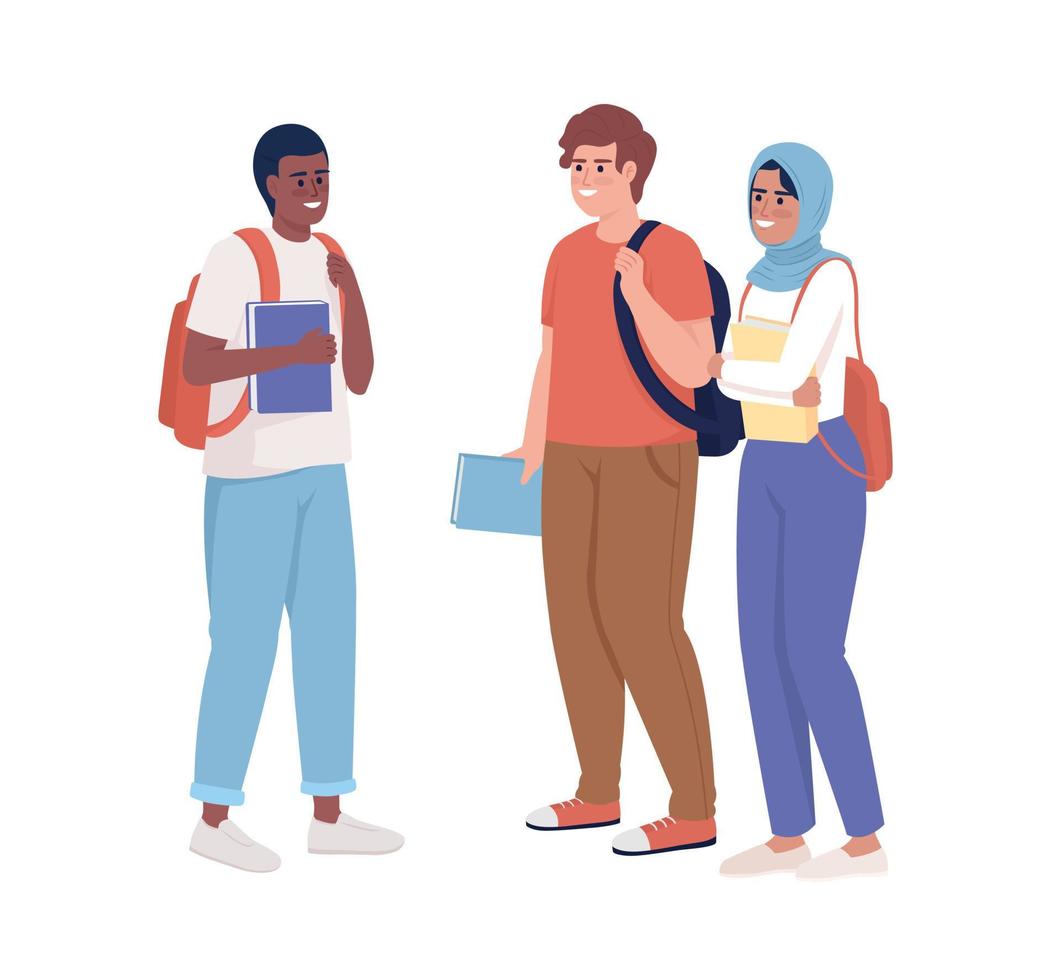 Happy student communities semi flat color vector characters. Editable figures. Full body people on white. University friends simple cartoon style illustration for web graphic design and animation