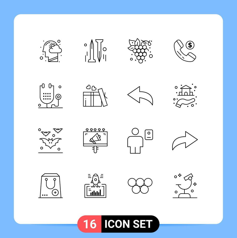 User Interface Pack of 16 Basic Outlines of form disease diet shopping ecommerce Editable Vector Design Elements