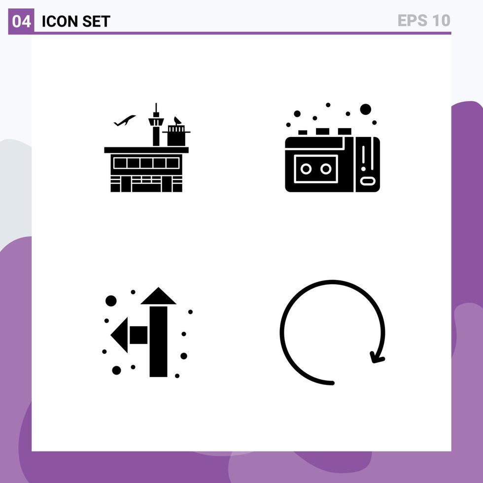 Set of 4 Modern UI Icons Symbols Signs for airport direction transit tape recording up left Editable Vector Design Elements