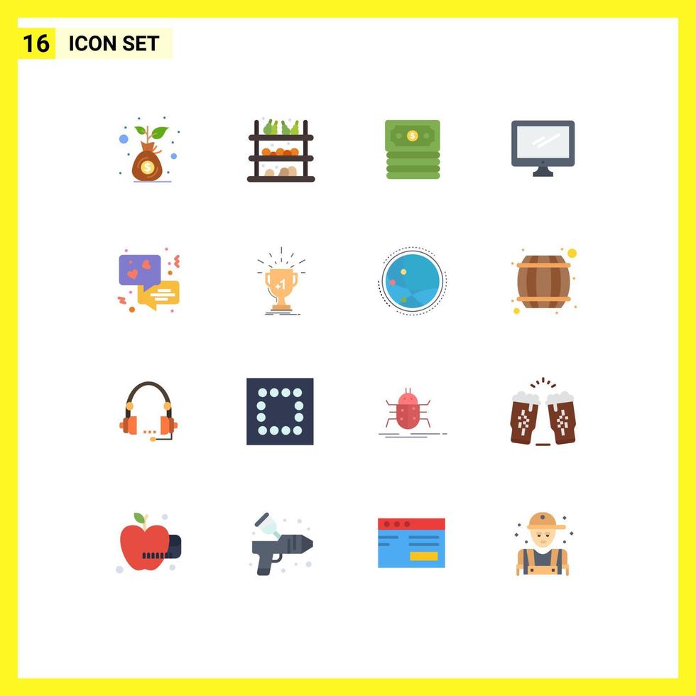 Mobile Interface Flat Color Set of 16 Pictograms of communication pc banking imac monitor Editable Pack of Creative Vector Design Elements