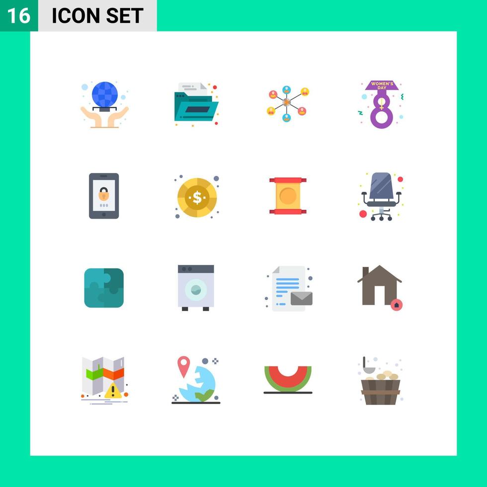 Set of 16 Modern UI Icons Symbols Signs for security lock internet encryption female Editable Pack of Creative Vector Design Elements