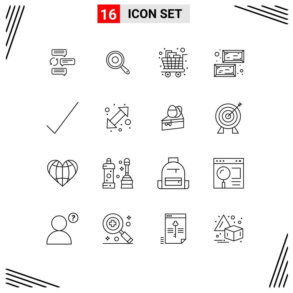 Modern Set of 16 Outlines Pictograph of value gold kitchen trolley groceries Editable Vector Design Elements