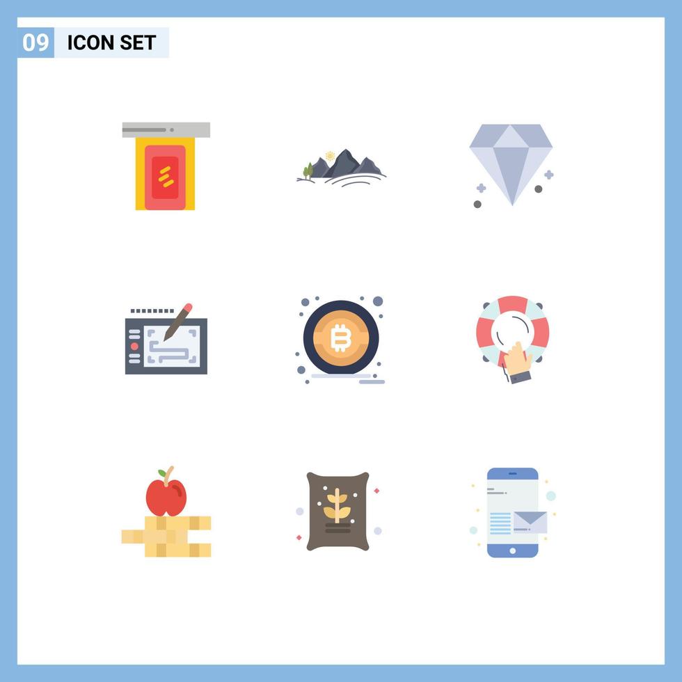 User Interface Pack of 9 Basic Flat Colors of btc layout sun presentation tablet Editable Vector Design Elements