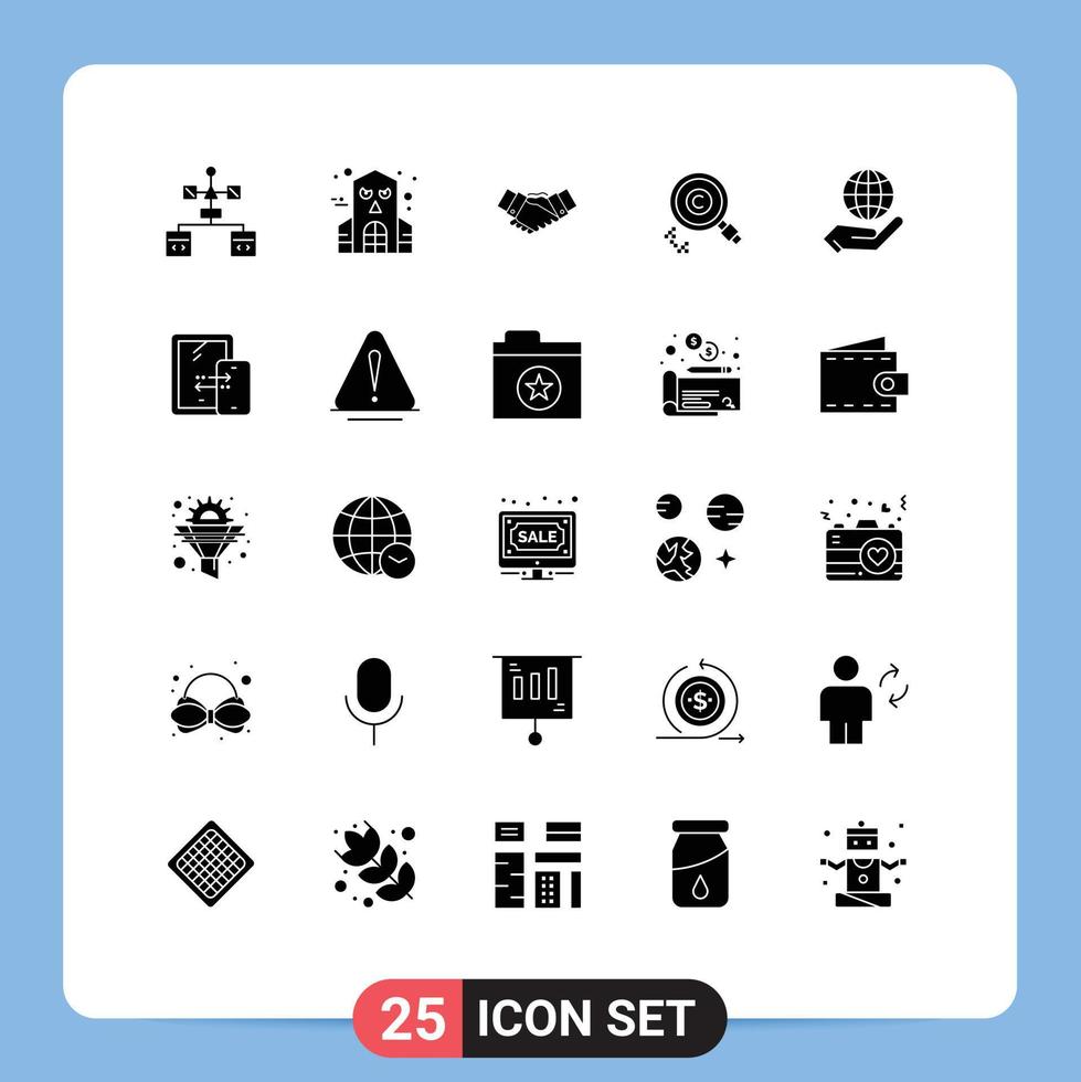 Set of 25 Commercial Solid Glyphs pack for owner copyright handshake content partners Editable Vector Design Elements