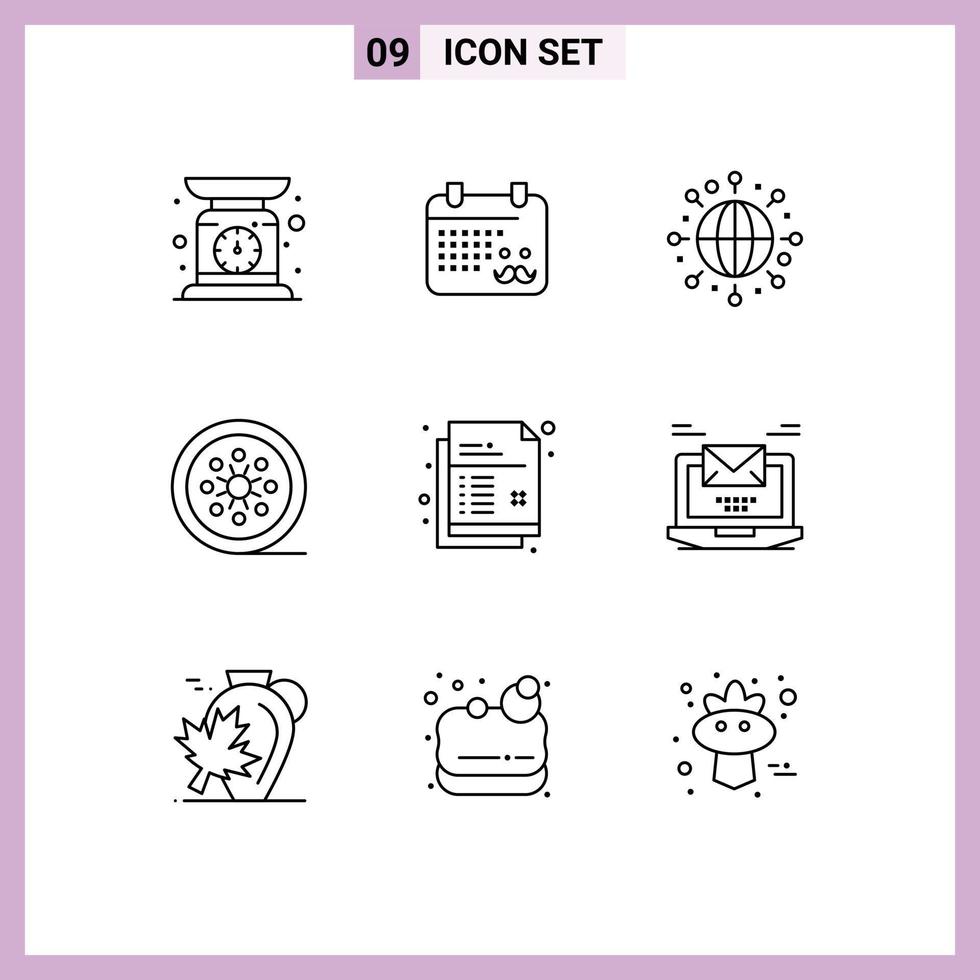 Modern Set of 9 Outlines Pictograph of document vintage reel global tape reel film reel Editable Vector Design Elements