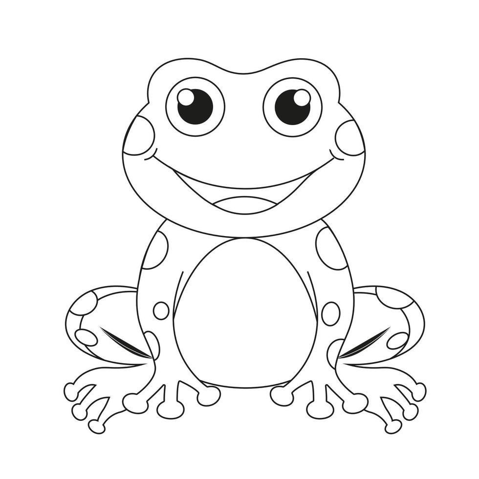 bright vector illustration of a frog, cute frog sitting, sketch, line, hand drawing
