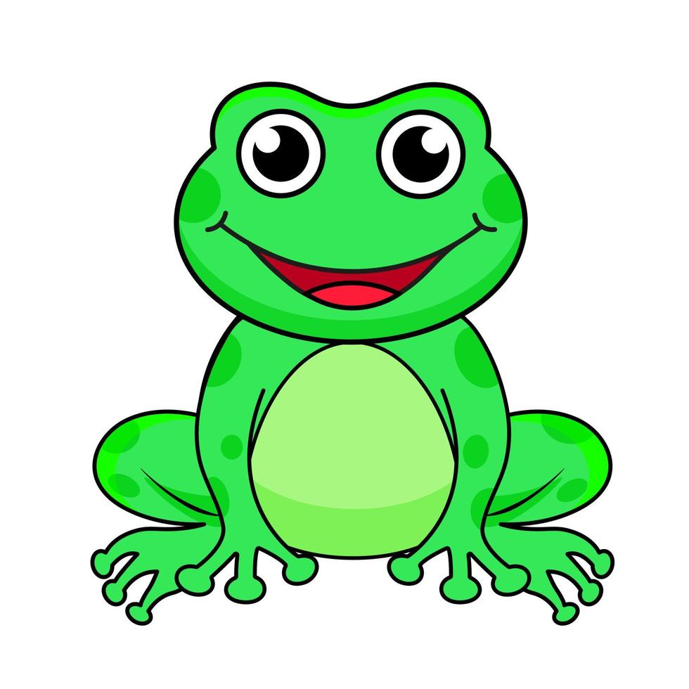 bright vector illustration of a frog, cute frog sitting, hand ...