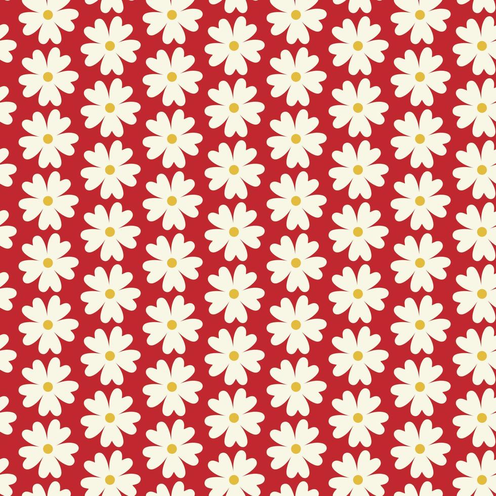 Seamless pattern of hand drawn doodle flowers on isolated red background. Design for Valentine Day, wedding and mother day celebration, greeting card, home decor, textile, wrapping paper, textile. vector