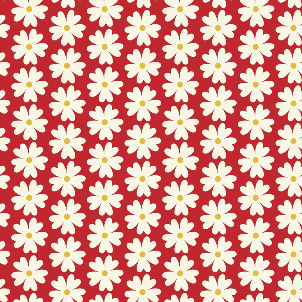 Seamless pattern of hand drawn doodle flowers on isolated red background. Design for Valentine Day, wedding and mother day celebration, greeting card, home decor, textile, wrapping paper, textile. vector