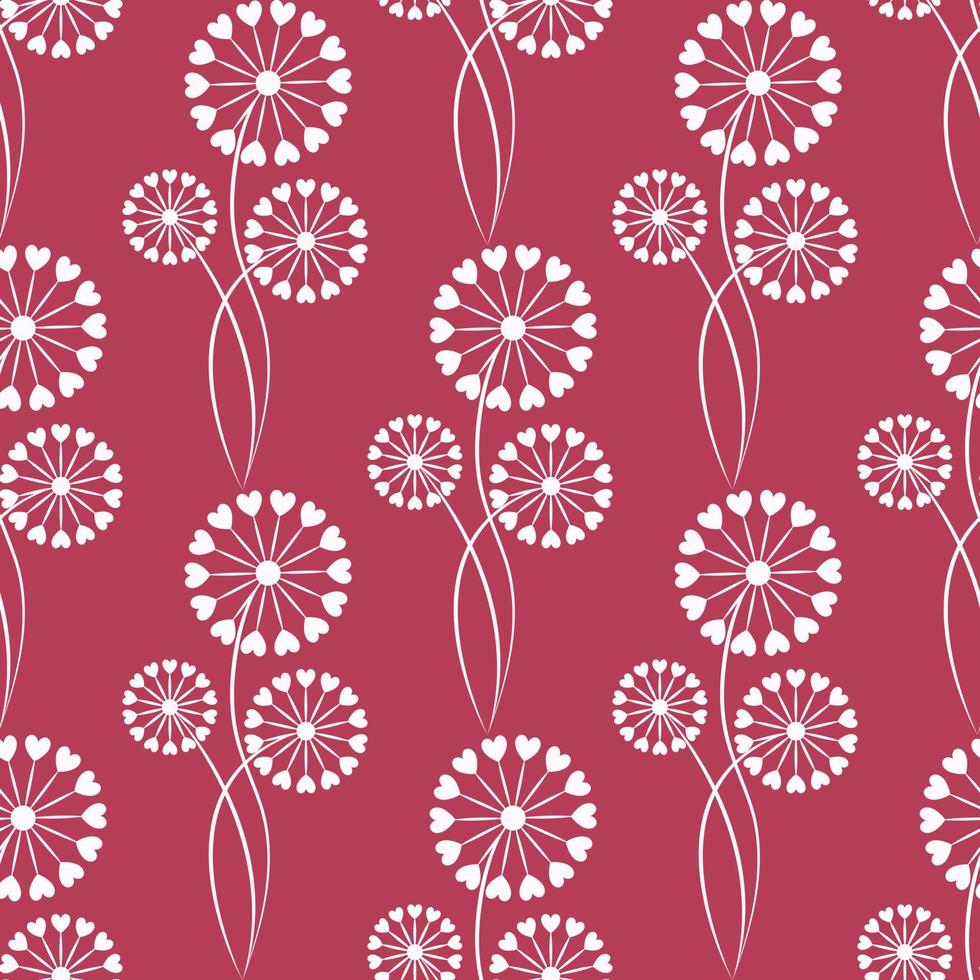 Seamless pattern of dandelions of hearts, on isolated magenta background. Design for Valentines Day, Wedding, Mothers day celebration, greeting cards, invitations, scrapbooking, home decoration. vector