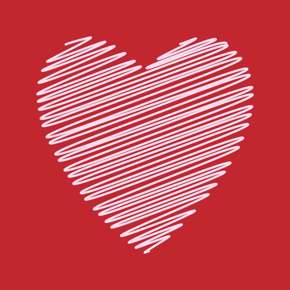 Clip art of sketchy, doodle light pink heart on isolated red background. Design for Valentines Day, Weddings, Mothers day celebration, greeting cards, invitations, textile. vector