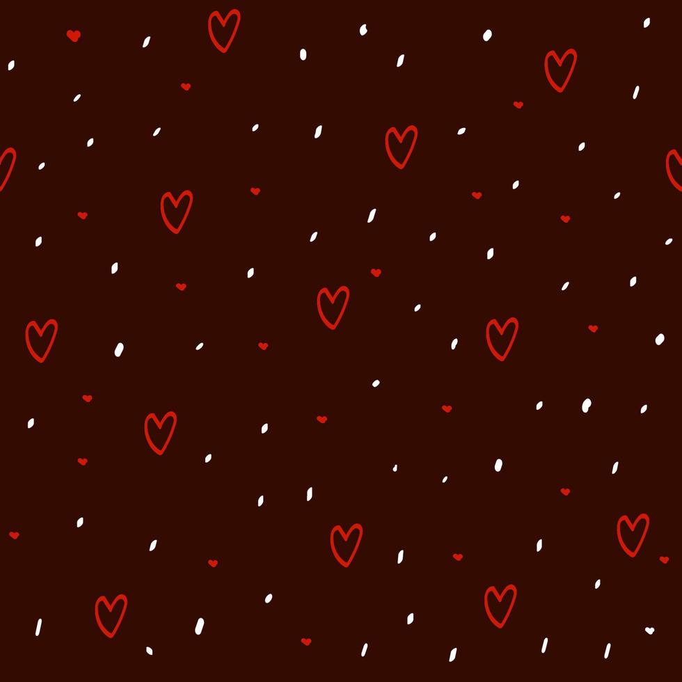 patrón transparente con corazones dibujados a mano sobre fondo oscuro, decoración de San Valentín, impresión romántica, se puede utilizar para papel pintado, papel de regalo, portada, diseño de tela, postal, página web vector