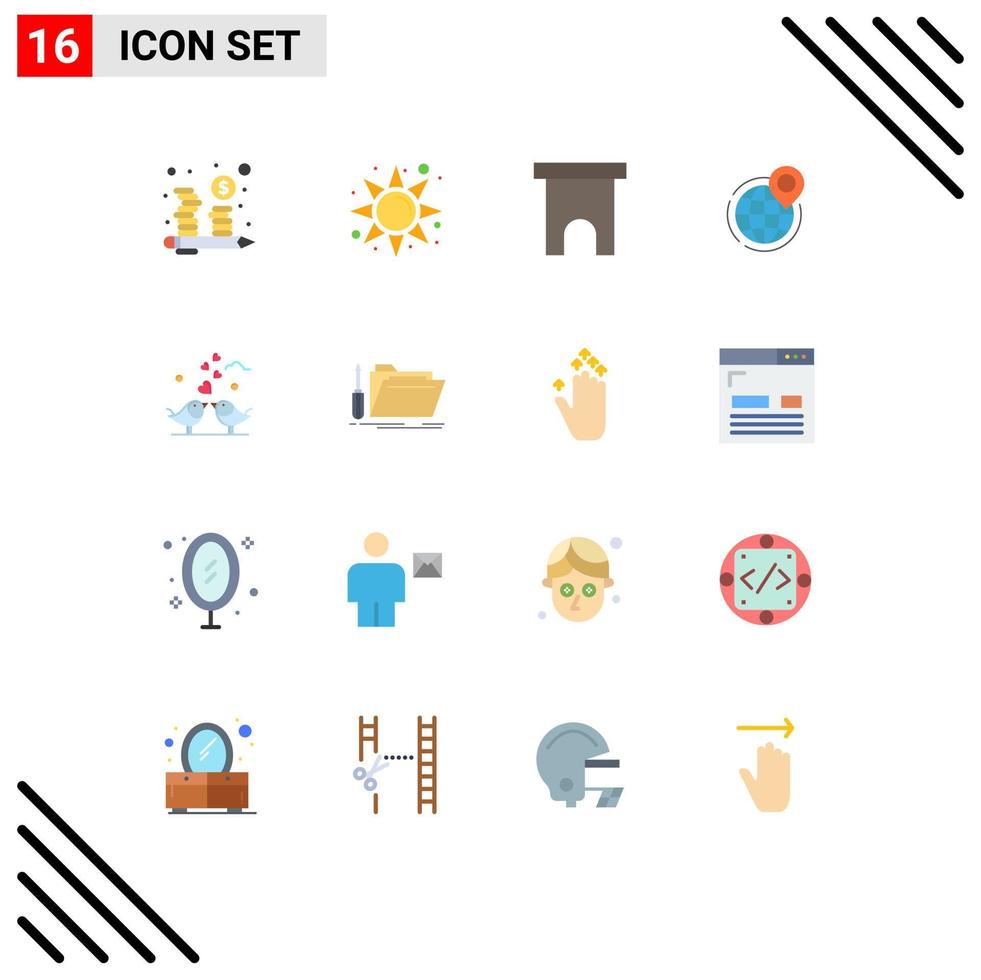 16 iconos creativos, signos y símbolos modernos del instituto de oficinas mundiales que construyen un paquete editable de elementos de diseño de vectores creativos en un globo global