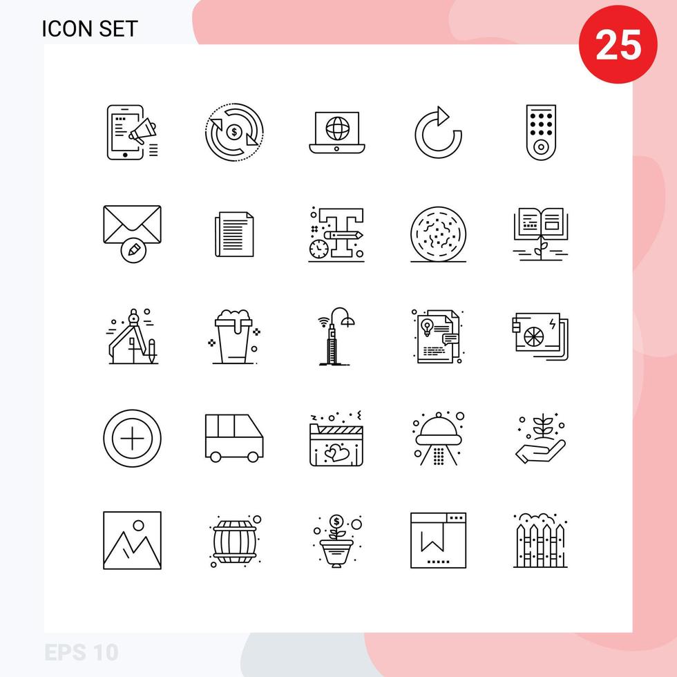 Set of 25 Vector Lines on Grid for control restore market arrow globe Editable Vector Design Elements
