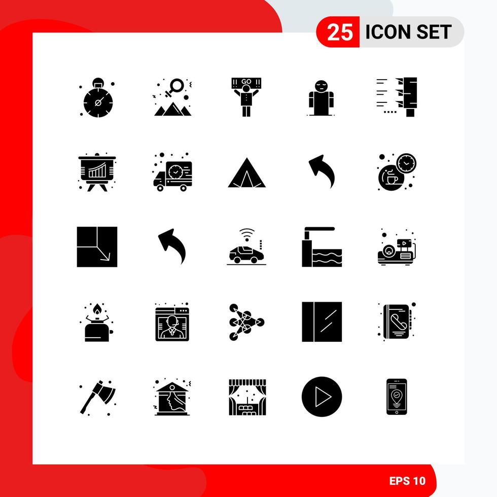 25 Universal Solid Glyphs Set for Web and Mobile Applications travel traffic sport person hands Editable Vector Design Elements
