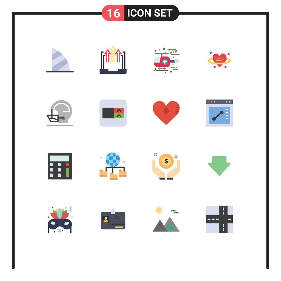 User Interface Pack of 16 Basic Flat Colors of helmet valentine laptop love hospital Editable Pack of Creative Vector Design Elements