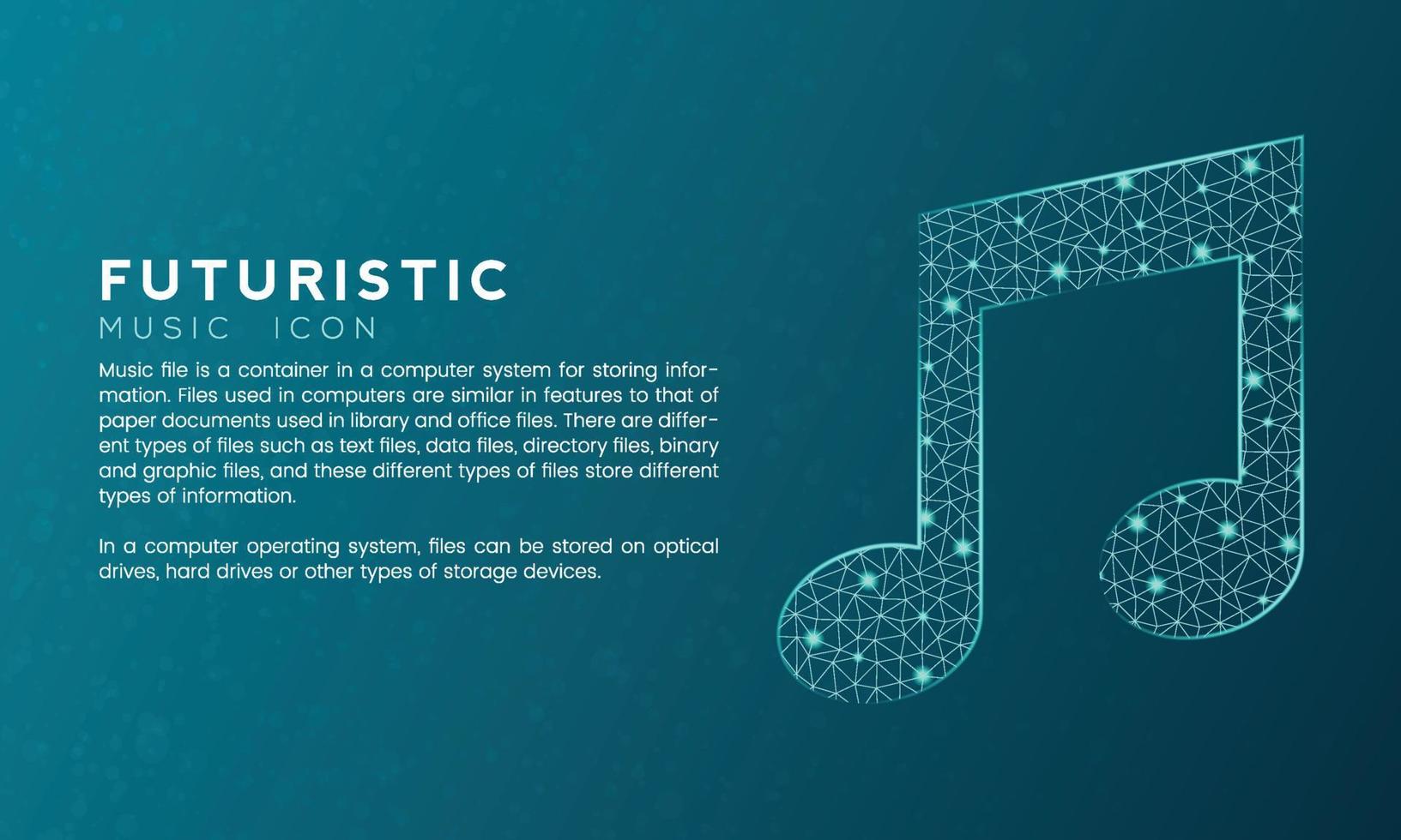 Blue futuristic music icon concept with polygon node connected dots and neon effect vector