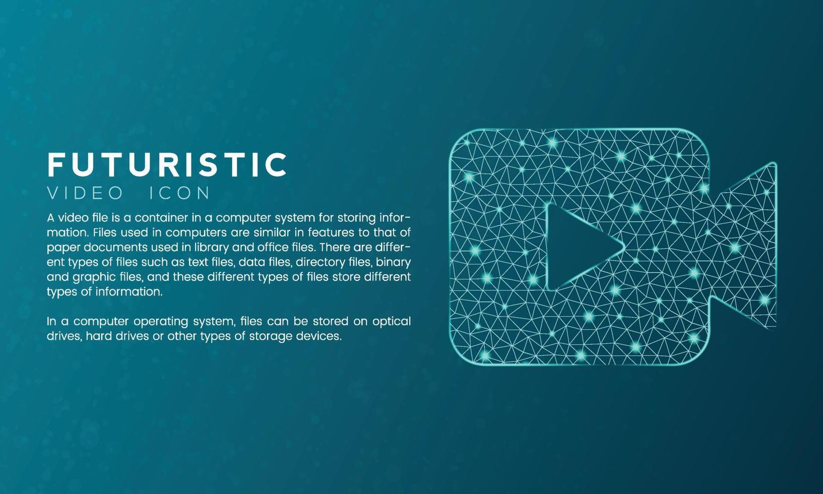 Blue futuristic video icon concept with polygon node connected dots and neon effect vector