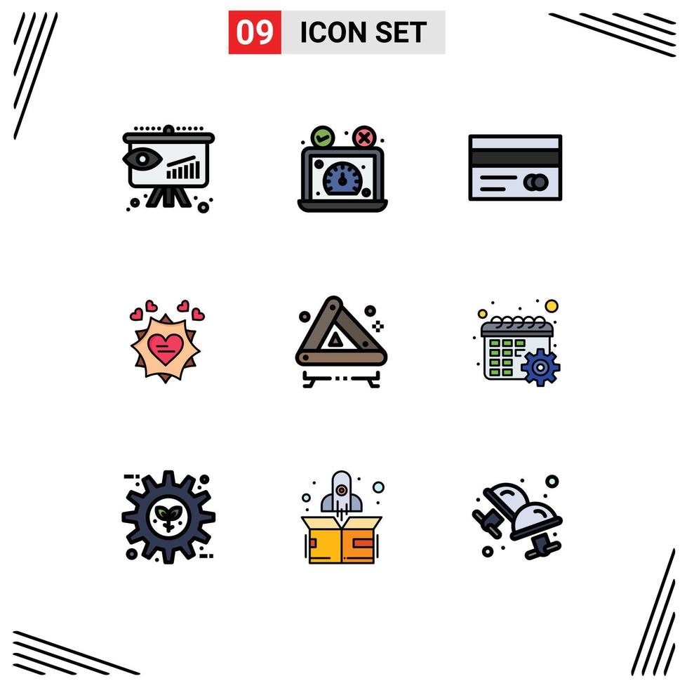 conjunto de 9 iconos de interfaz de usuario modernos símbolos signos para accidente tarjeta de sitio web de san valentín tarjeta de crédito elementos de diseño vectorial editables vector