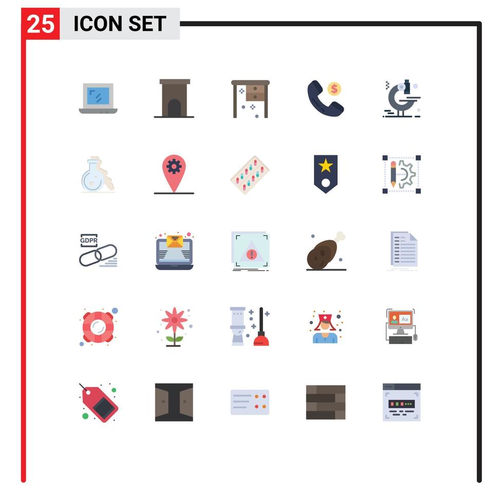 Flat Color Pack of 25 Universal Symbols of research examination desk shopping ecommerce Editable Vector Design Elements
