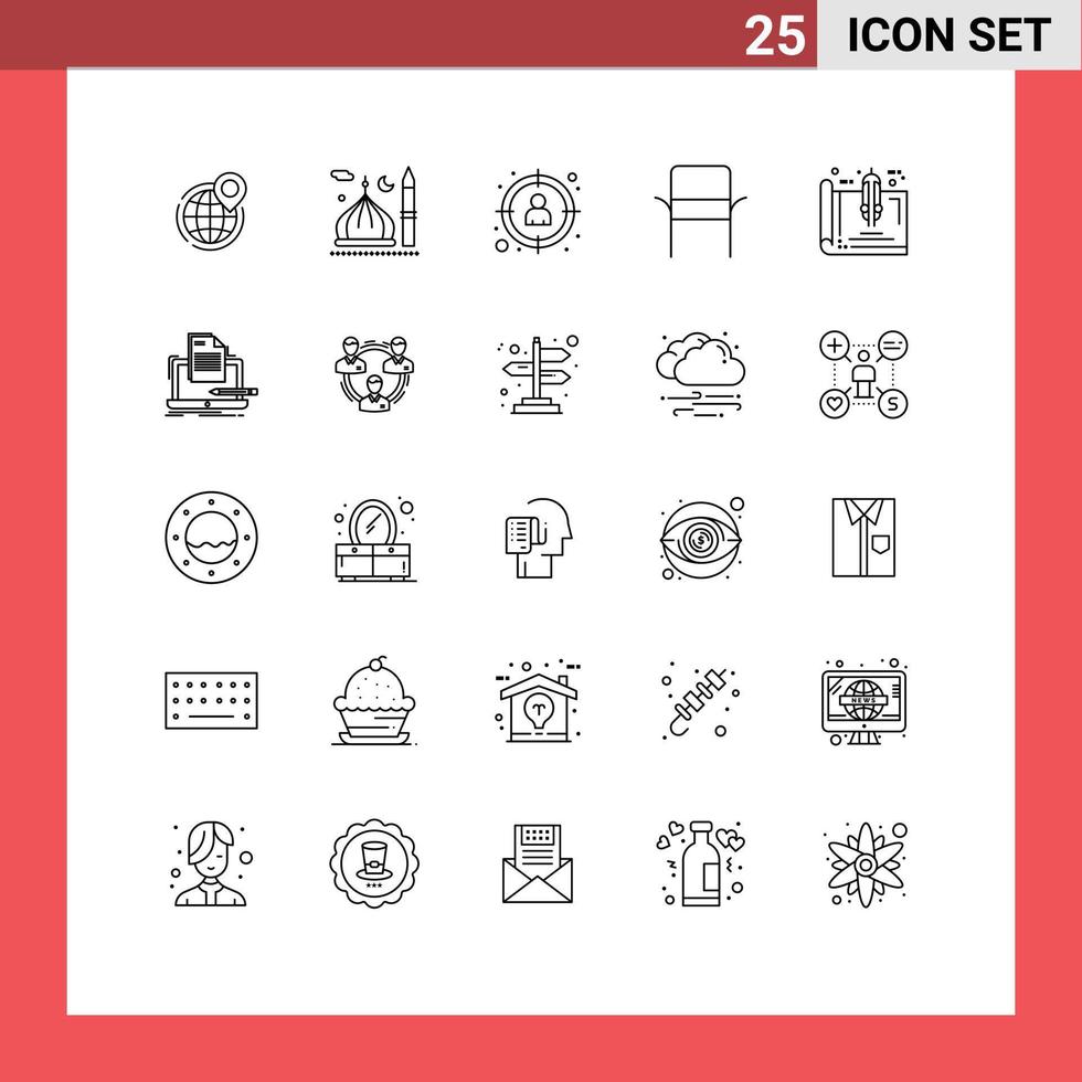 Stock Vector Icon Pack of 25 Line Signs and Symbols for furniture goal cresent target manager Editable Vector Design Elements