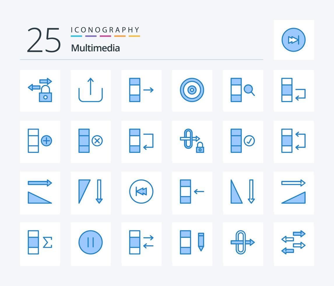 Multimedia 25 Blue Color icon pack including data. search. export. data. web vector