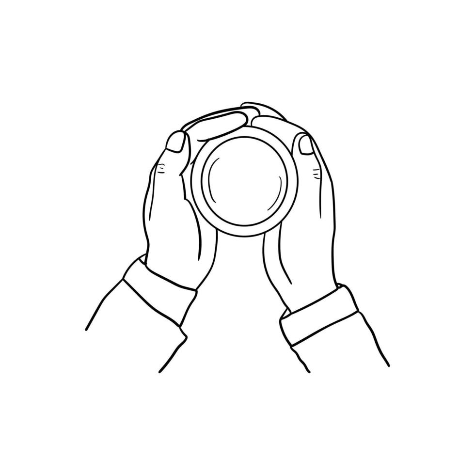 hand holding a cup of coffee icon, line art of hand holding a cup of coffee vector