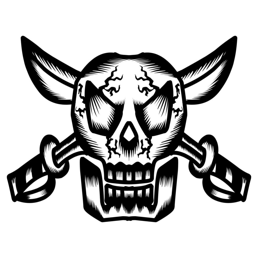Scary grinning skull with sword isolated on transparant background vector