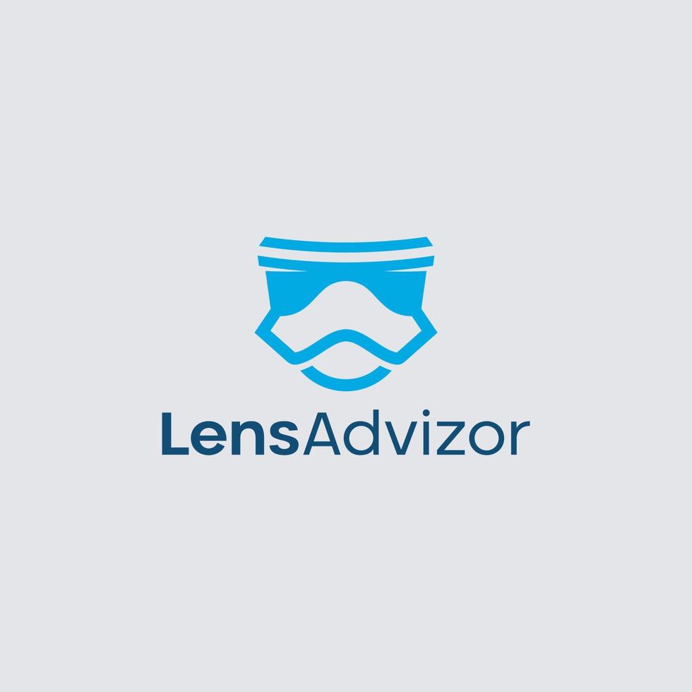 icono de diseño de logotipo de arte de línea azul que combina cámara de ojo y lente con personas adecuadas para tecnología software mercados financieros fotografía de tendencia vector