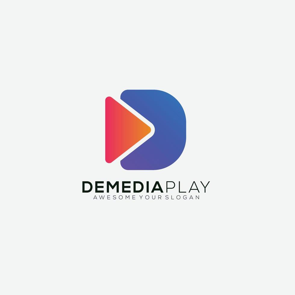 letter d with media play logo design gradient template vector