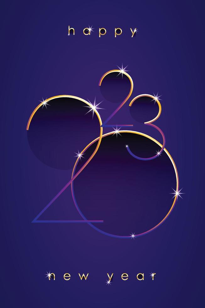 2023 Royal design, shiny gold text, happy new year greeting, vector